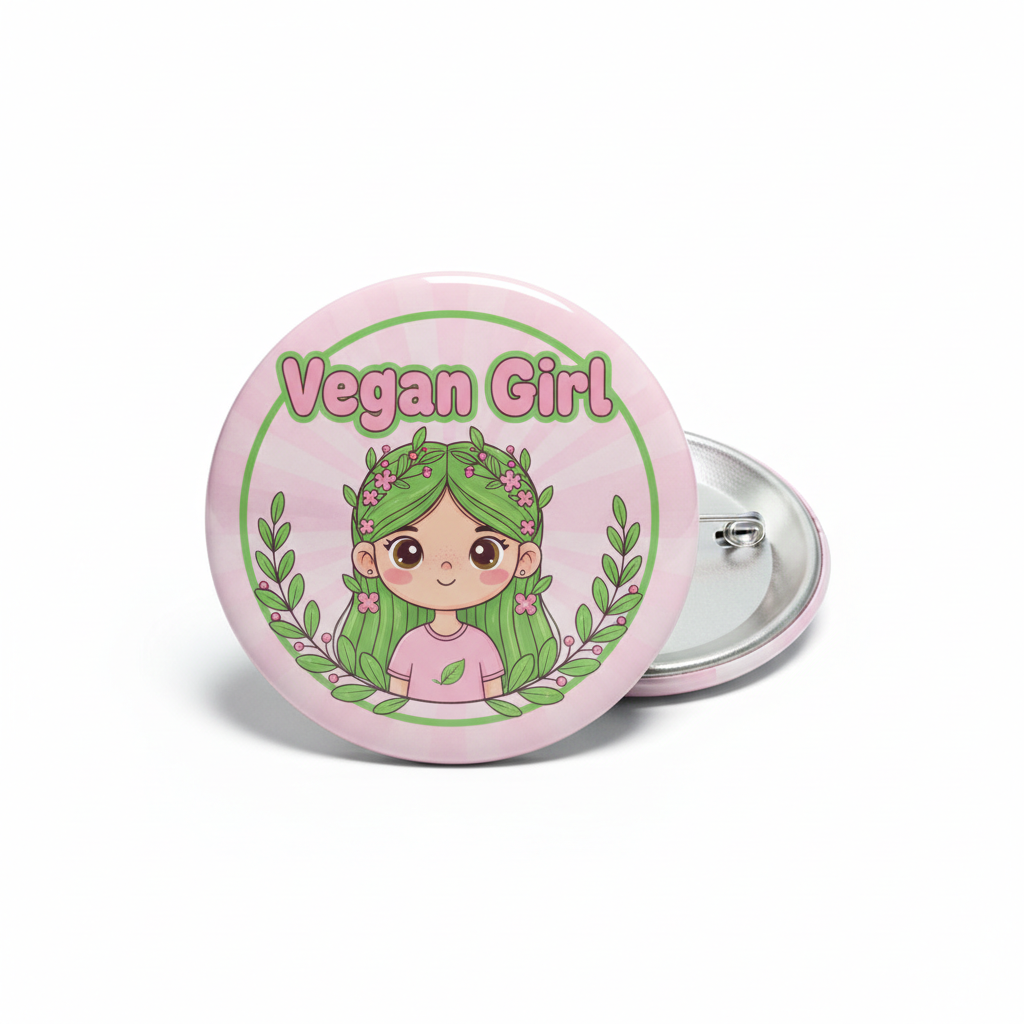 Vegan Girl Pink Pinback 2.25-inch