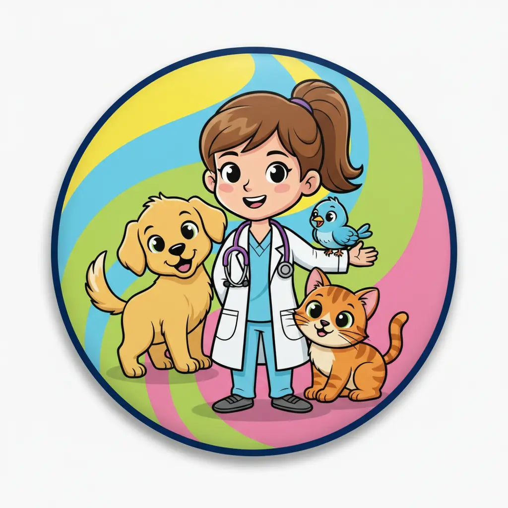Veterinarian Pinback Cartoon 2.25-inch