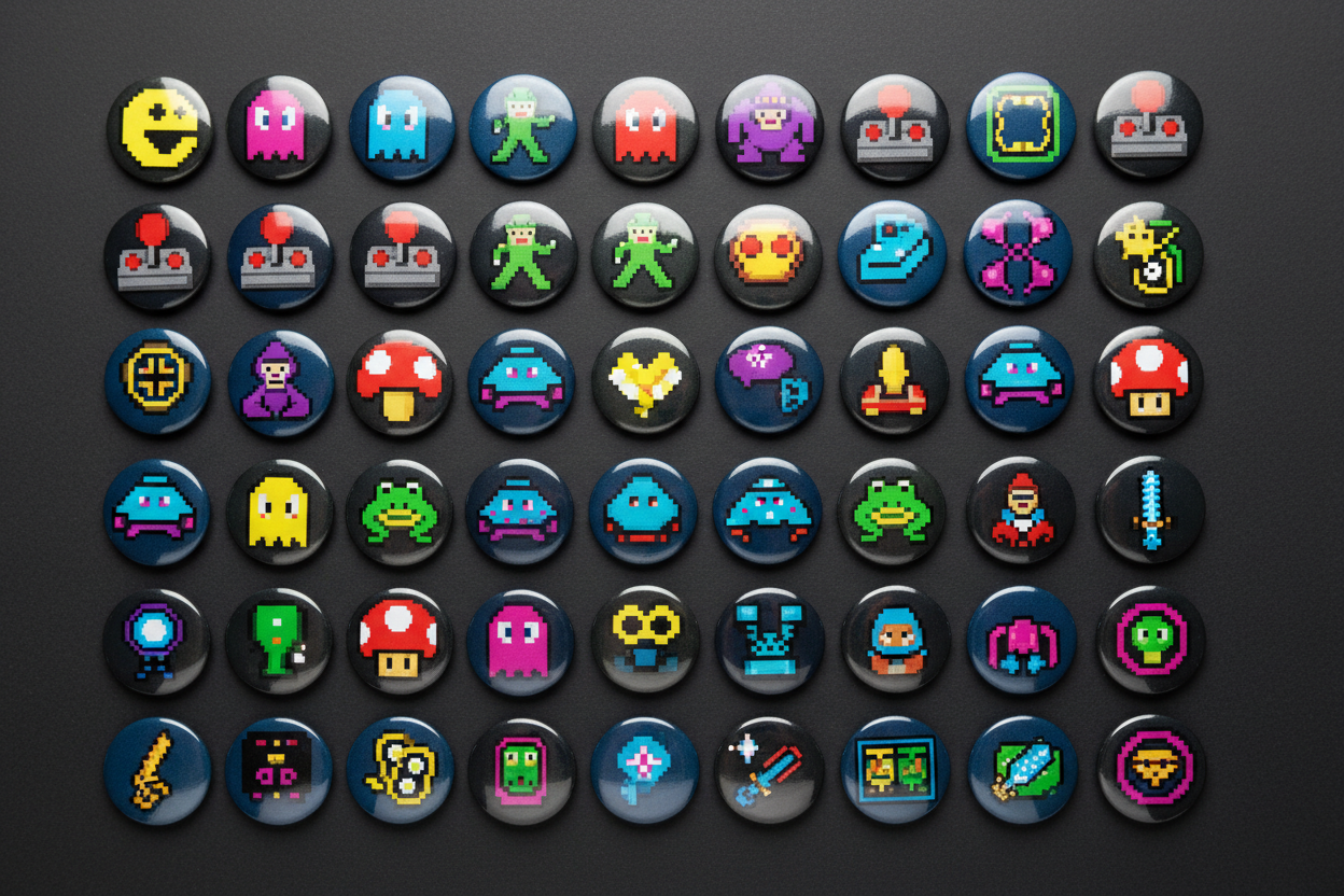 Video Games 1980 Popular Pinback 1.25-inch 48 Pcs