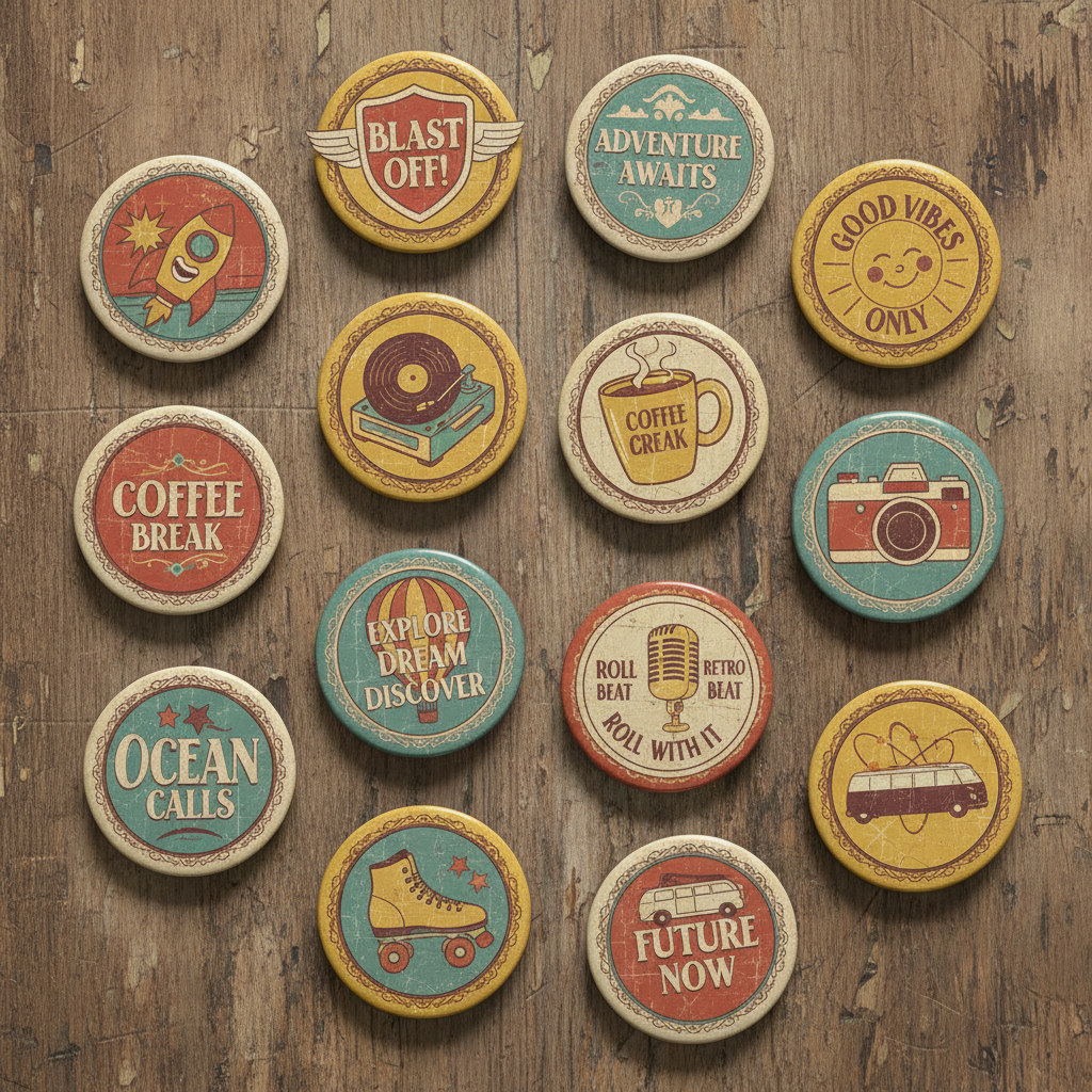 Vintage Style Retro Button Pinback 1.25-inch 24 Pcs