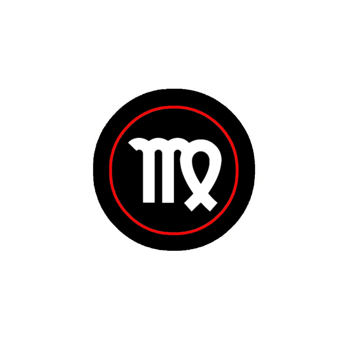 Black round pinback button with red border and white 'mx' logo