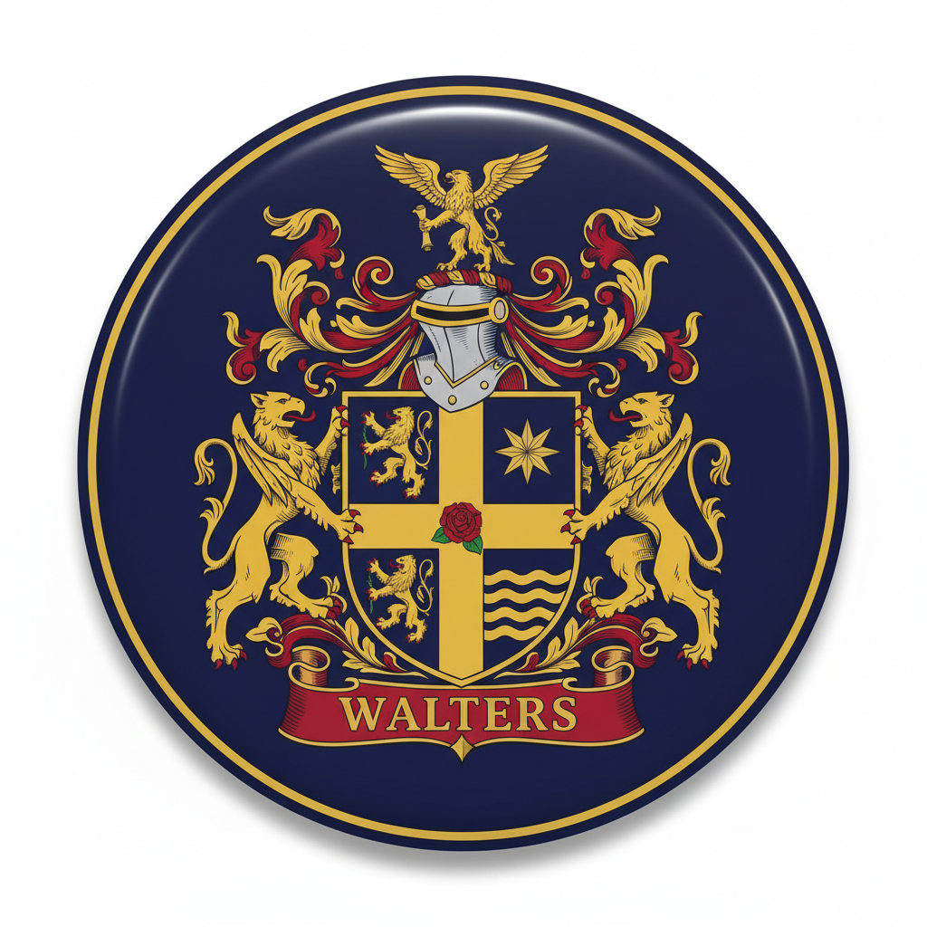 Walters Family Crest Coat of Arms Pinback 3-inch