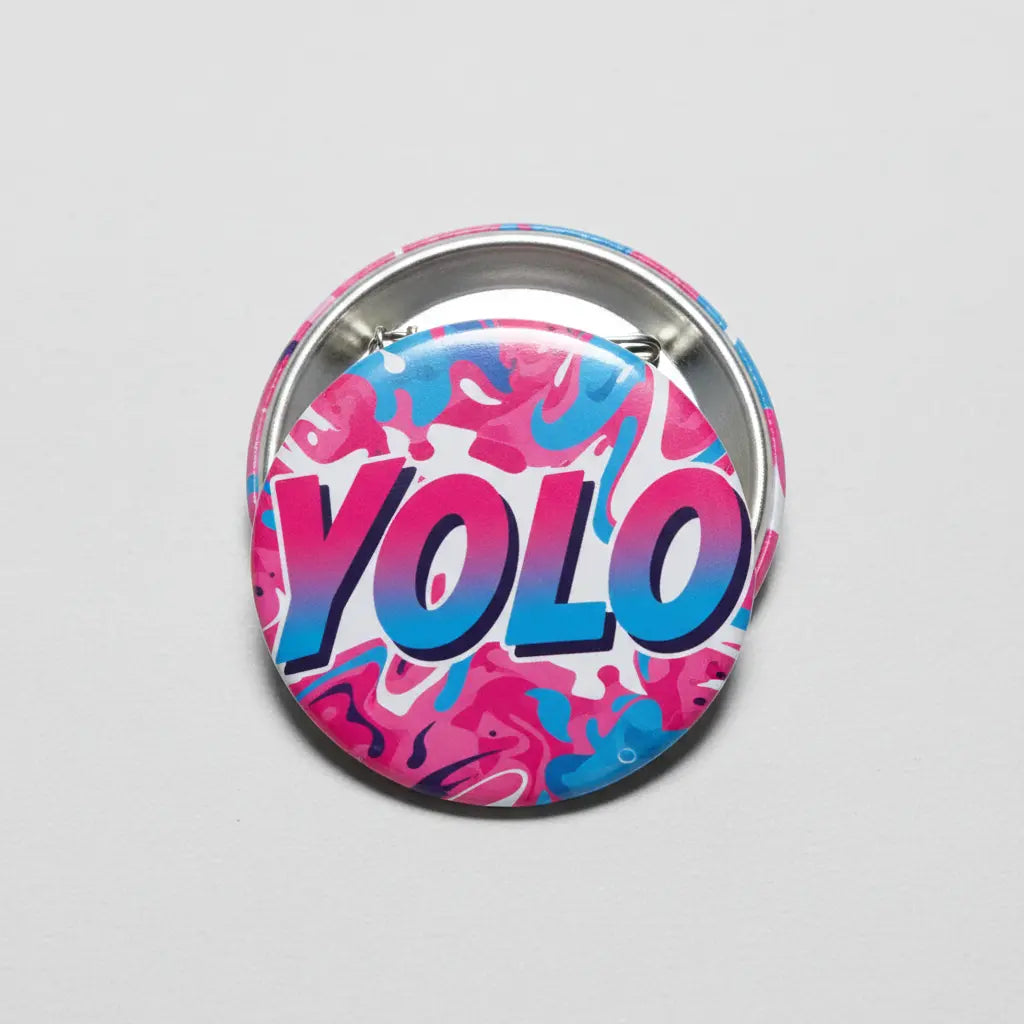 YOLO Pink and Blue Pinback 2.25-inch