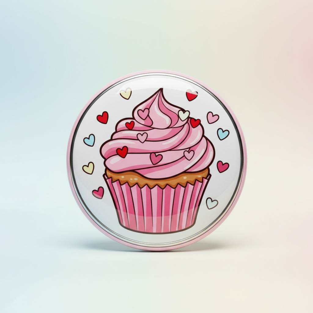 Yummy Love Heart Cupcake Pinback 2.25-inch