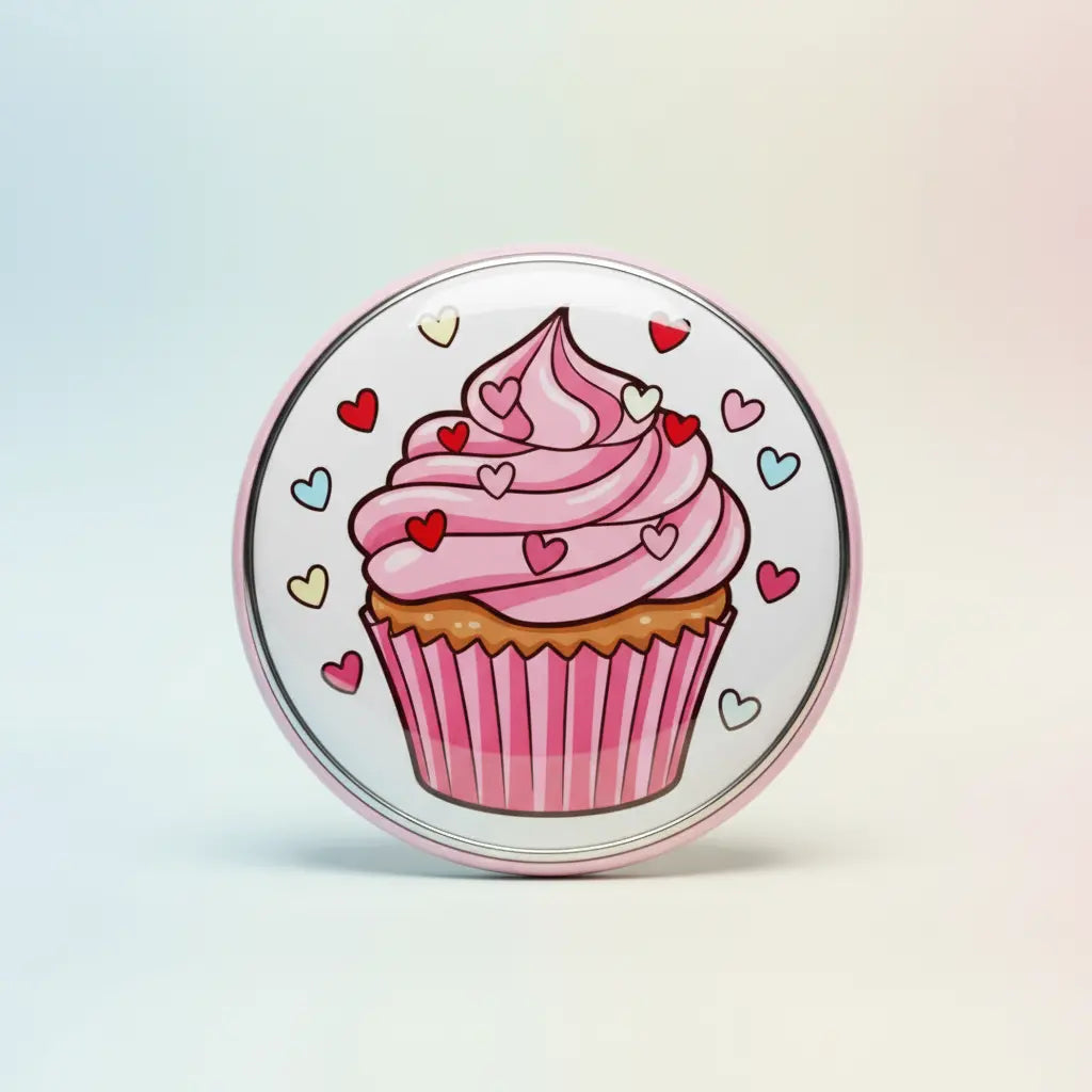 Yummy Love Heart Cupcake Pinback 2.25-inch