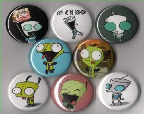 Set of 8 round 1.25-inch Invader Zim cartoon magnets with colorful characters