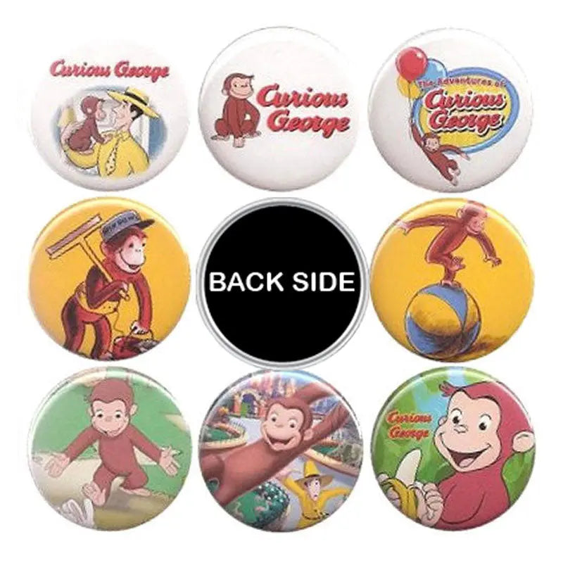 Curious George monkey magnets set, 1.25-inch round, 8 pack with colorful character faces