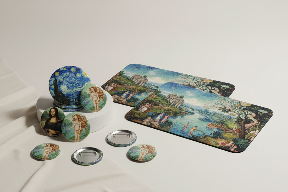 Classic Art on Pinbacks and Mousepads