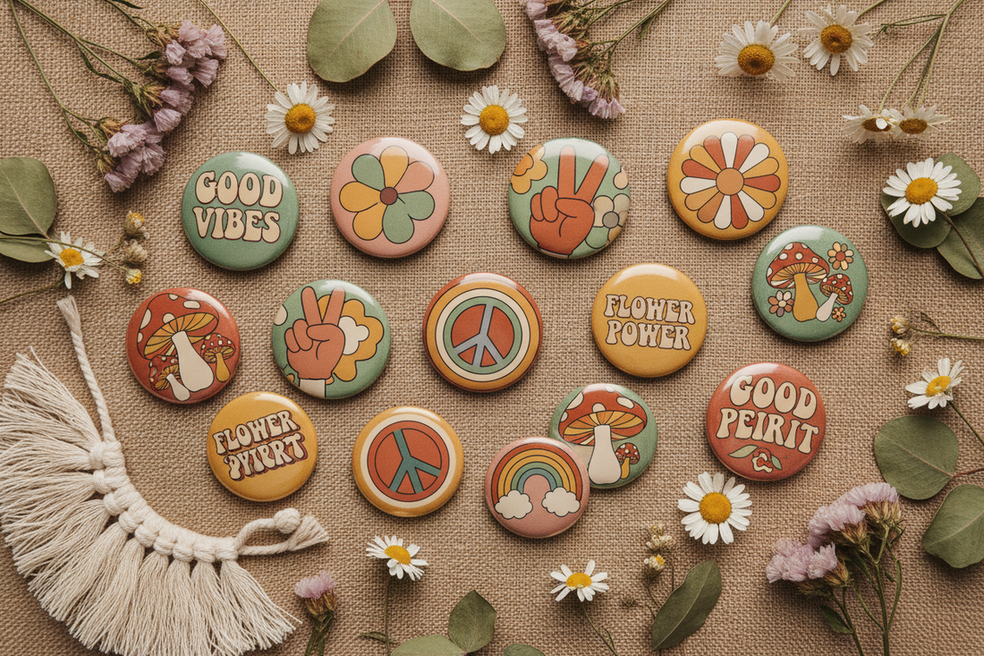 Hippie Pins Vintage Boho Button Pinback mypinbacks.com