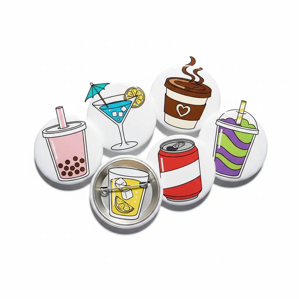 Drink-themed Button Badge Pinbacks - My Pinbacks