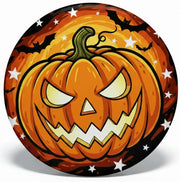 Collection of Halloween-themed buttons on a white background