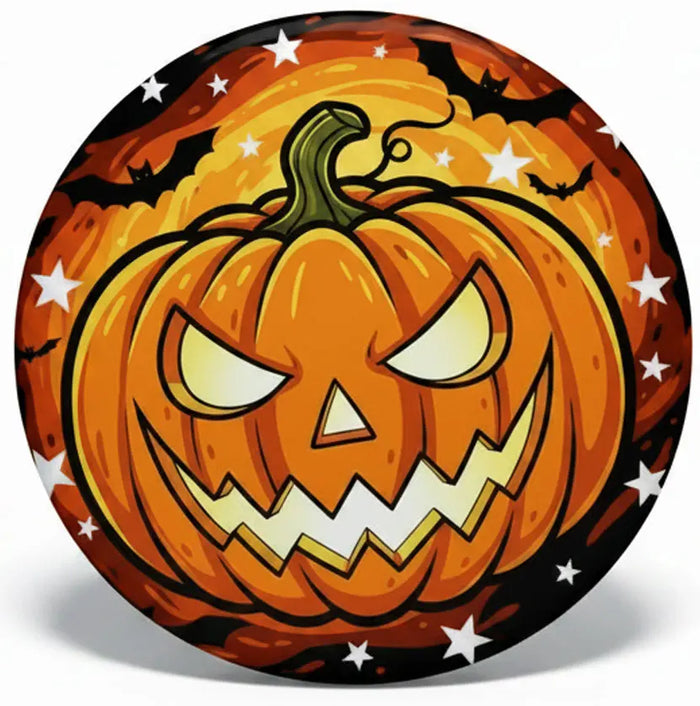 Collection of Halloween-themed buttons on a white background