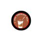 2.25-inch round pinback button with brown chocolate milk cup graphic and red text
