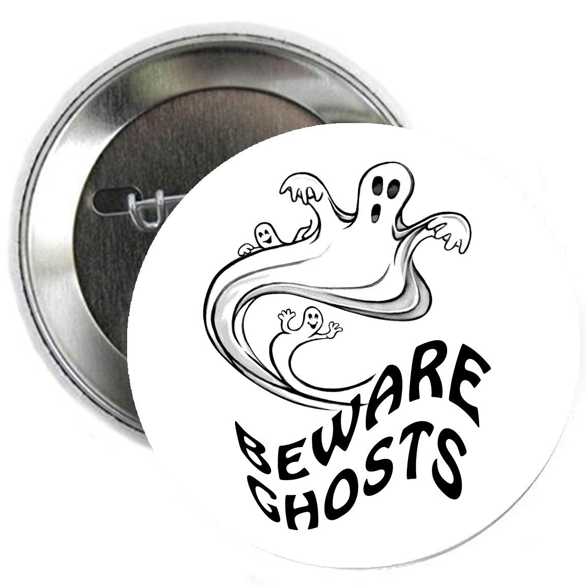 Beware Ghost Halloween Party Pinback Button Brooch 1.25"