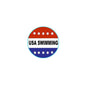 Round USA Swimming pinback button with red, white, and blue stars and stripes