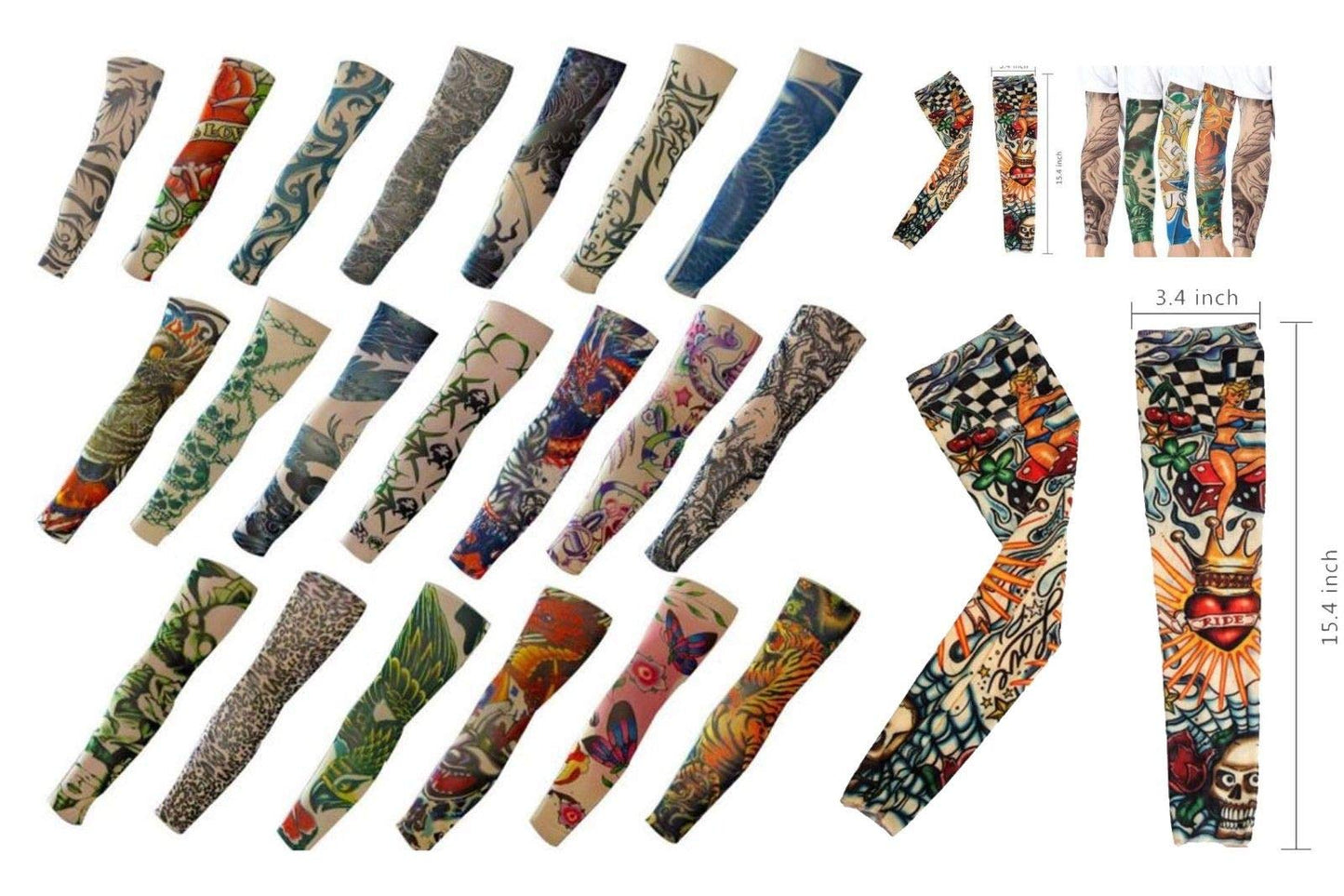 3 PCS Tattoos Cooling Arm Sleeves Cover Body Arm Stockings Tatoo Golf Sport (ASSORTED 1000's designs)