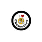 Chemistry pinback button badge, round black border with "I love chemistry" and beaker icon