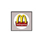 McDisgusting pinback badge with yellow arches in a white circle