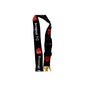 Black themed lanyard with red heart logos and gold clasp, adjustable strap