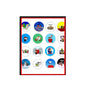 Set of 16 Christmas-themed dog drawing pinback buttons on a display card