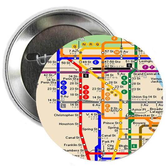 New York Metro Button Brooch Badge 1.25-inch Default Title