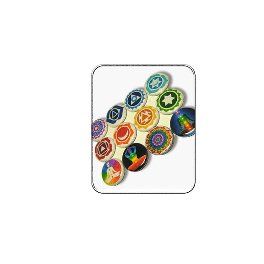 12 Pcs Button Pin-Back Badges Colorful Rainbow Chakra Inner Power Set Spiritual Style 1.25"