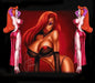 Jessica Simpson mouse pad with pinup woman graphic in red and pink, rectangular