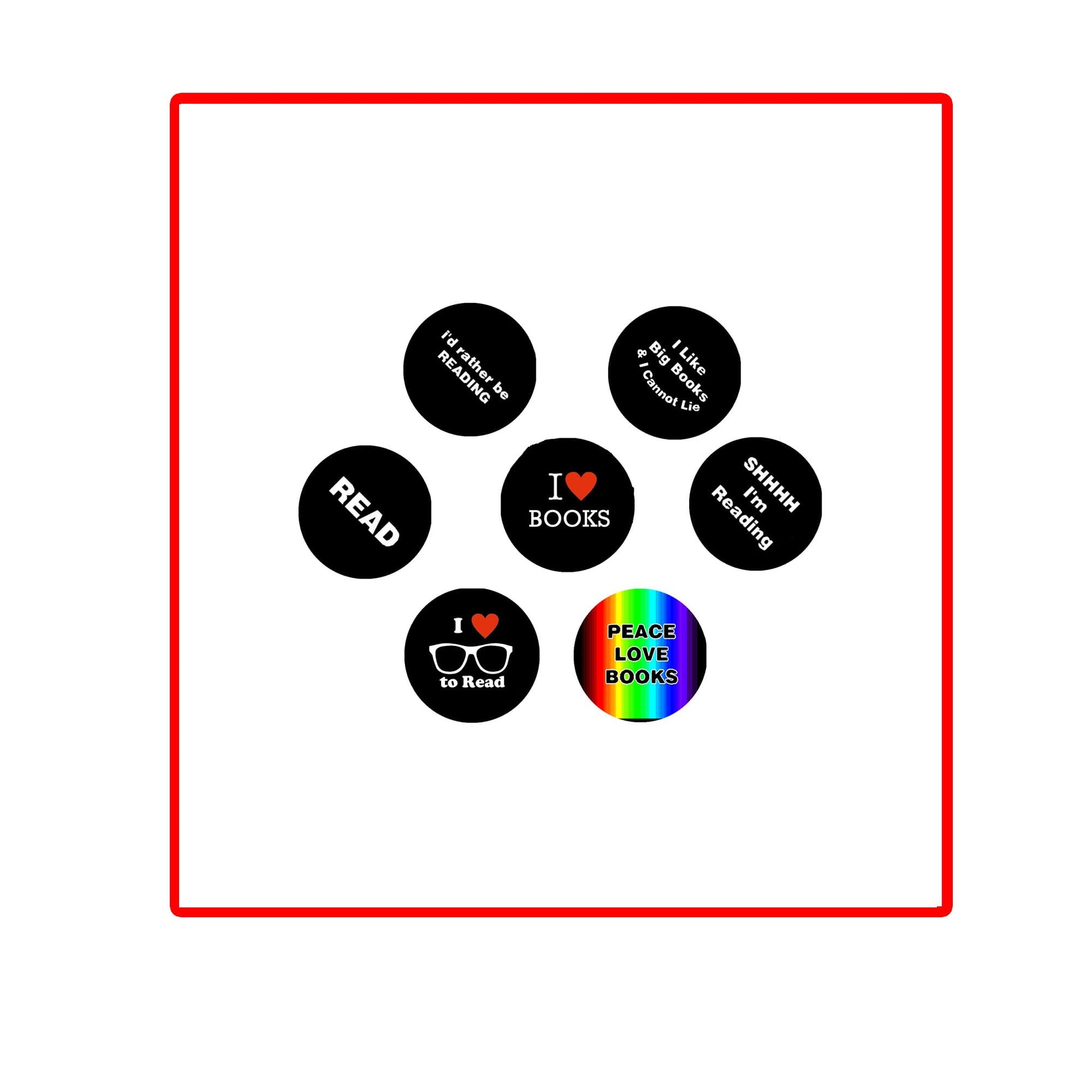Set of 8 Peace Love Books Pinback Buttons Pinback Pin Back, Badge 1.25-inch Default Title