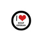 2.25-inch pinback button with black rim, red heart, and "Soap Operas" text