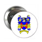 Round silver pin-back badge with Younge family crest coat of arms design