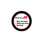 Round button pin with black rim, red heart icon and 'Ways to me' text