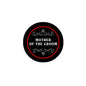 Black pinback button badge with red border and "MOTHER OF THE GROOM" text