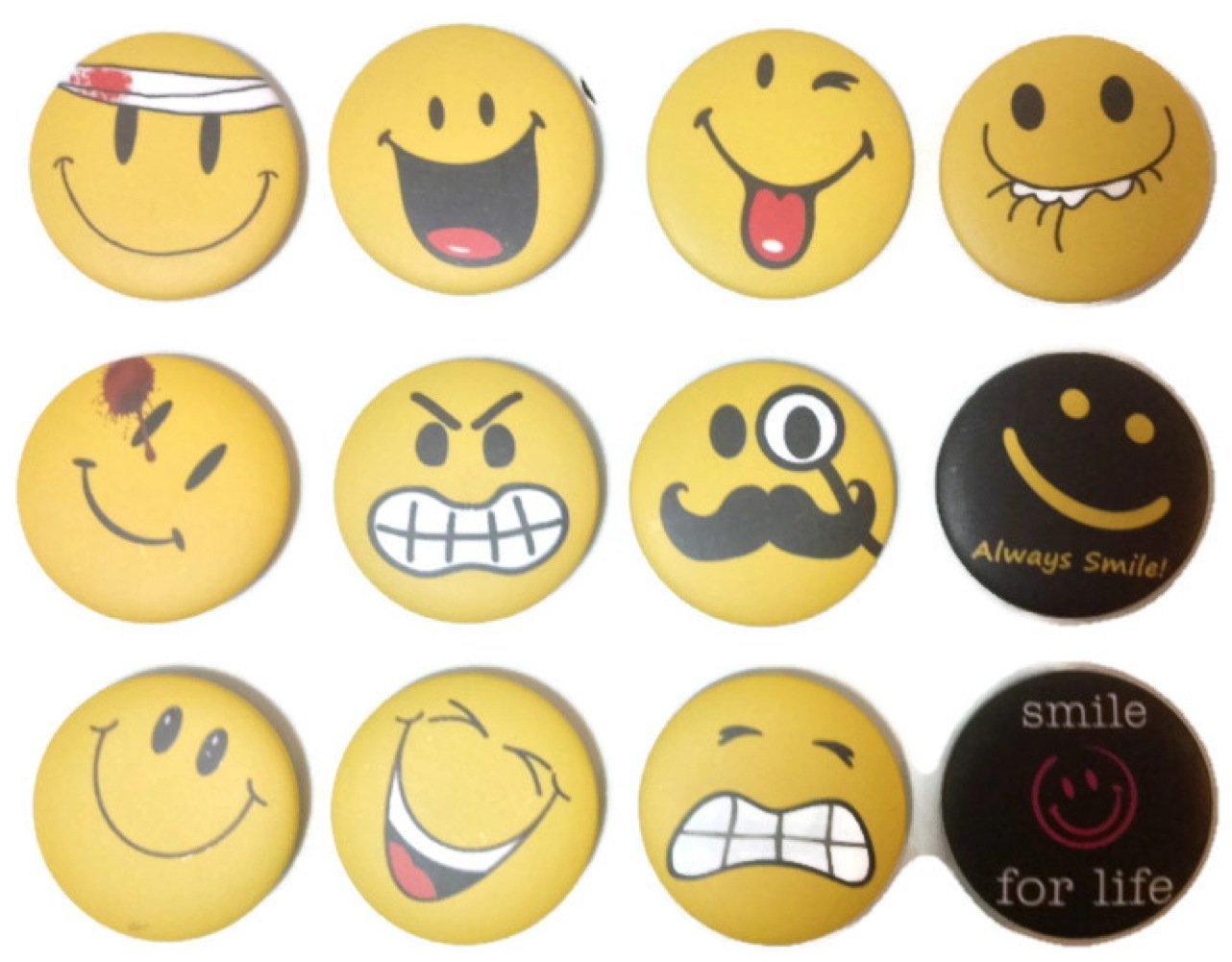 Emoticon funny smiley face #5 Awesome Quality Lot 12 New Pins Button Badge 1.25"