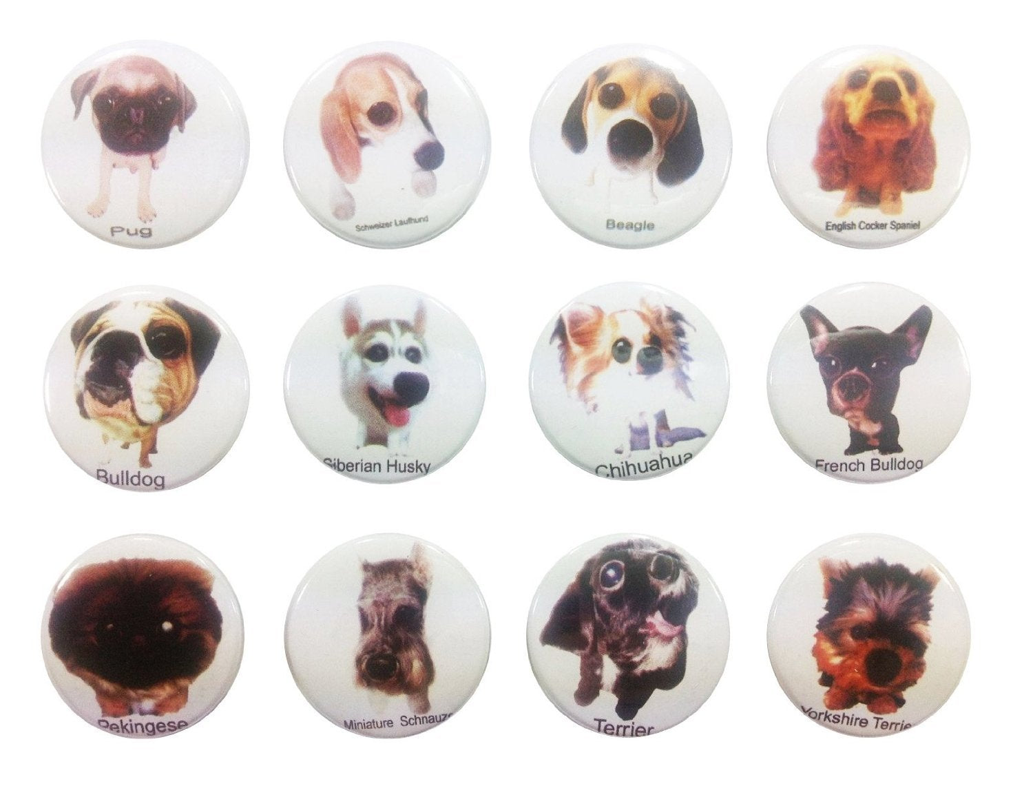 Dog puppy cute pug chihuahua Awesome Quality Lot 12 New Pins Buttons Badge 1.25-inch Default Title