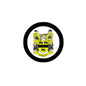 Round 3-inch Audley family crest coat of arms magnet with black rim and yellow-blue shield