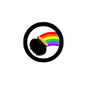 Round 2.25-inch pinback badge with black border, rainbow and gold pot graphic