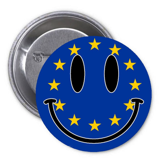 European Union EU Flag Smiley Face 1.25" Pinback Button Pin Nationality Country Pride