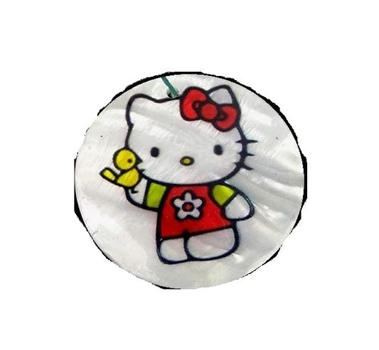 1.9" Hello Kitty Mother of Pearl Disc Pendant Bead