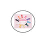 Circular pink-themed pinback button with multicolor ribbon and "FIGHT CANCER" text