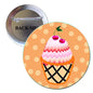 1.25-inch fairy cupcake pinback button brooch with orange polka-dot pink cupcake