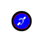2.25-inch blue pinback badge with Deaf International symbol in white and red outline