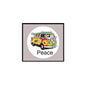 Peace-themed pinback button with colorful van, peace sign, and “Peace” text