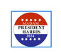 Circular pinback button: stars and 'MADAM PRESIDENT HARRIS 2024' text