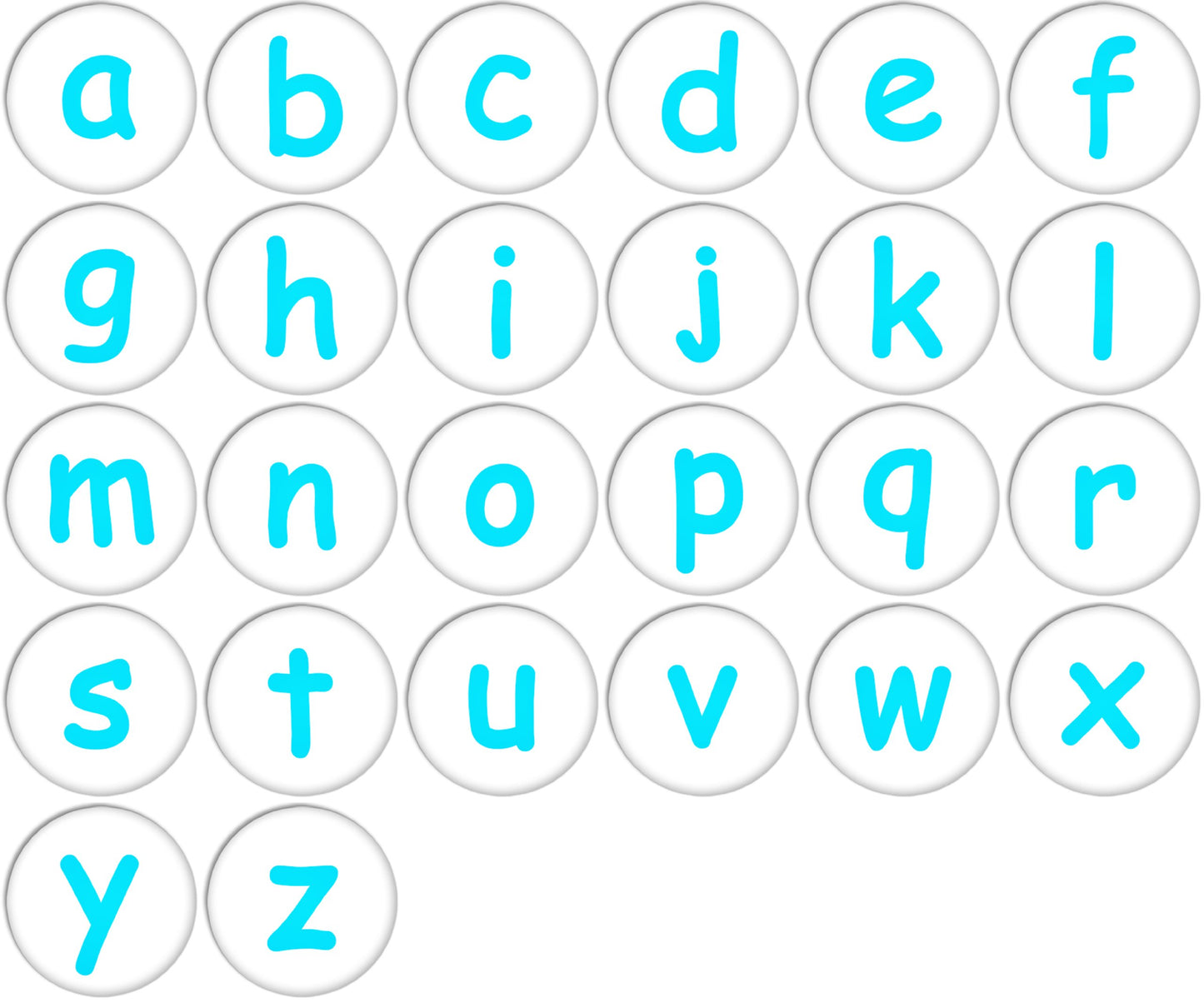 English Alphabet Lower Case Blue Colour Pinback Buttons Badges/Pin 1 Inch Set of 26 New