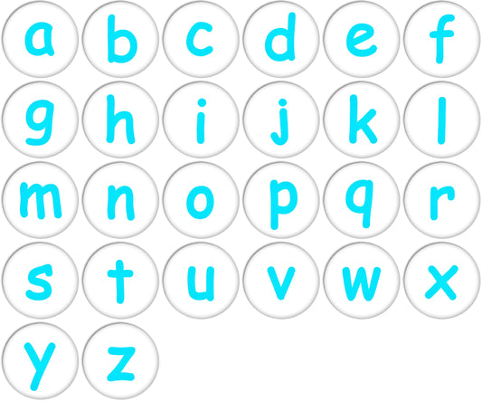 English Alphabet Lower Case Blue Colour Pinback Buttons Badges/Pin 1 Inch Set of 26 New