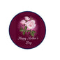2.25-inch circular pinback badge with pink flowers and “Happy Mother’s Day” text