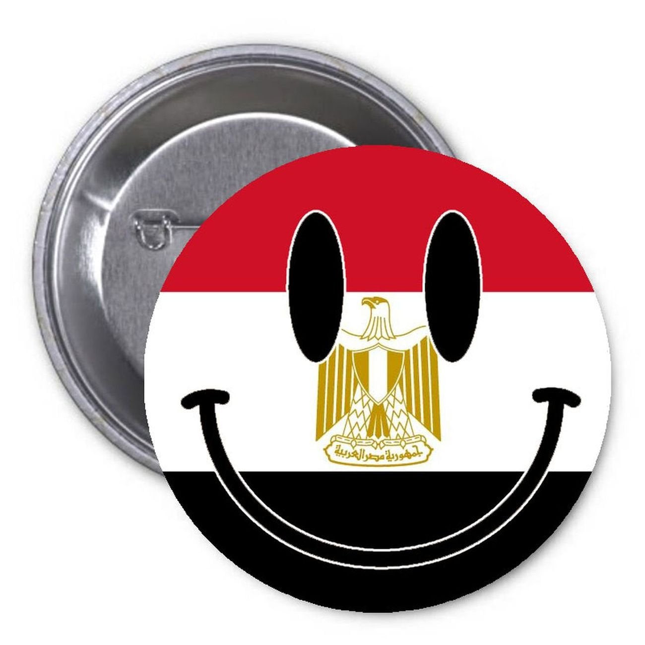 Egypt Flag Smiley Face 1.25" Pinback Button Pin Nationality Country Pride