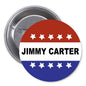 Jimmy Carter pinback button with stars, flag colors, and 'JIMMY CARTER' text