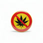 Drug-free 2.25-inch pinback button badge with red prohibition cannabis leaf