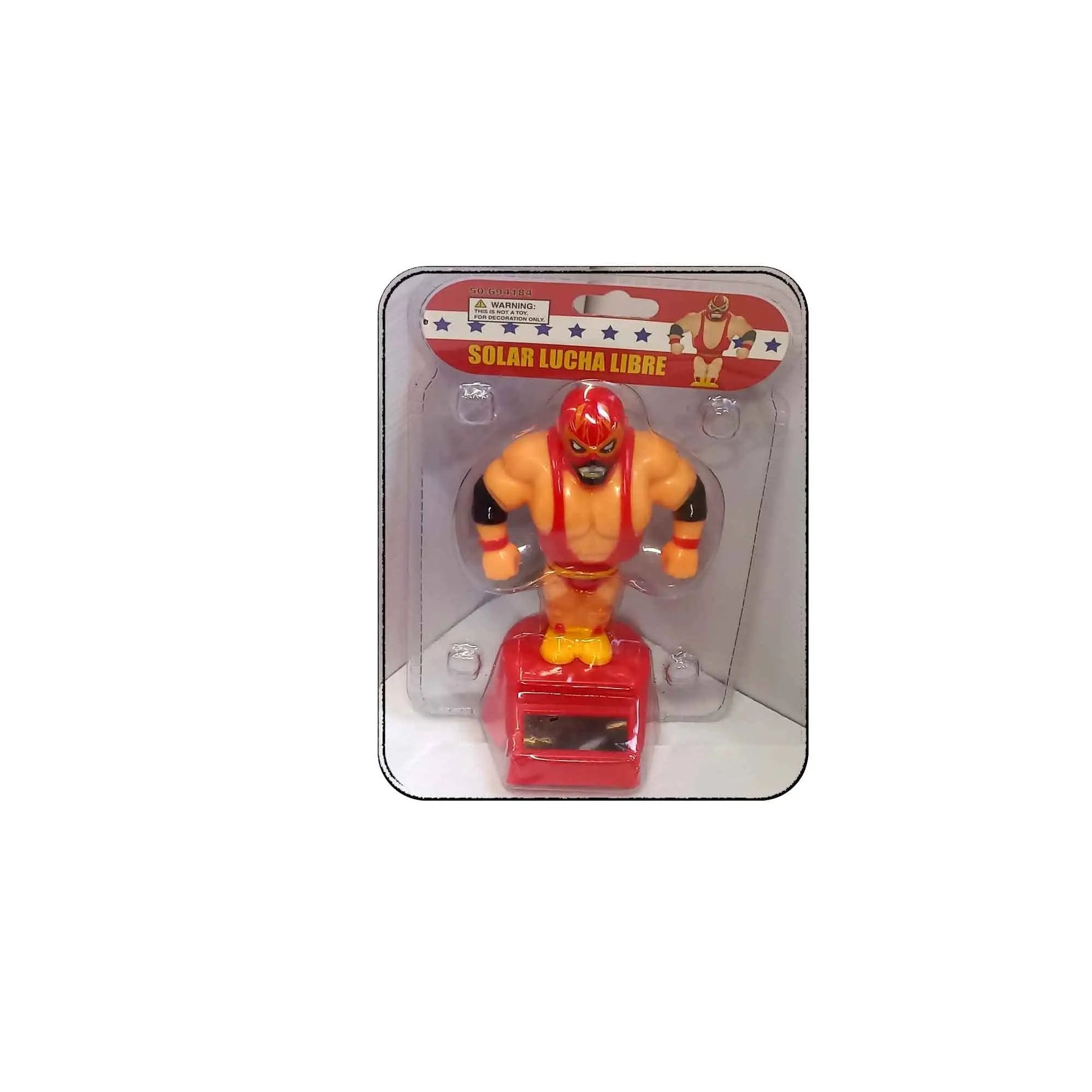 Solar dancing lucha libre wrestler toy, red mask and suit in blister packaging